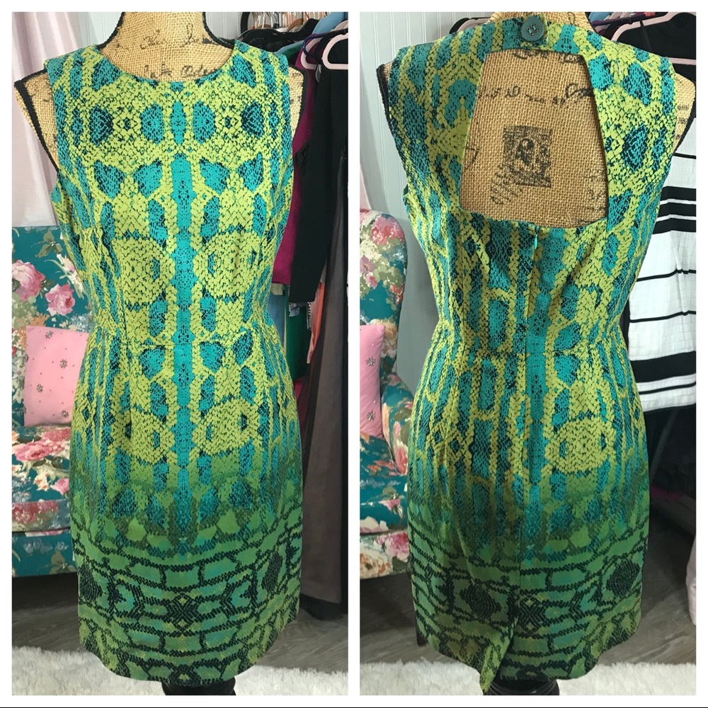 Muse Green Snake Print Sheath Dress Sz 8